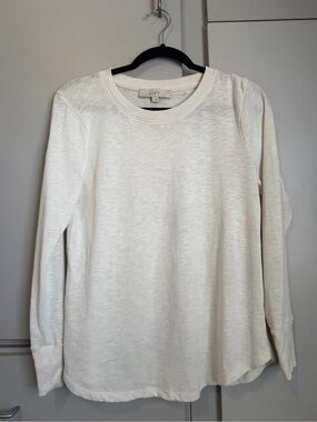 LOFT Cream Ribbed Crewneck Pullover Size S